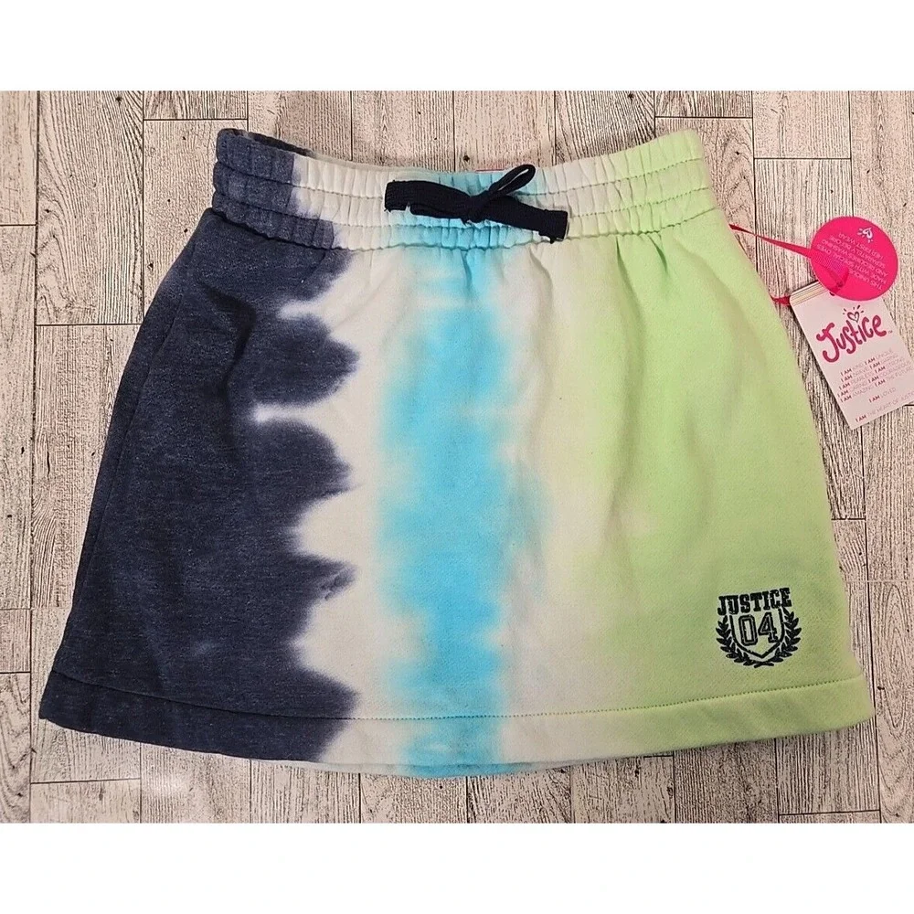 Justice Skirt Girls 7-8 Tie Dye Fleece Built in Shorts Green Blue NEW